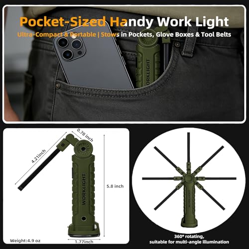 LED Work Light Rechargeable Flashlight, Tool Gifts for Fathers Day Dad - color: Green