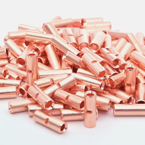 SVAAR 100PCS 14-12 Gauge Non Insulated Butt Connectors 14-12 AWG Uninsulated Butt Splice Connectors Crimp Repair Butt Splices Kit Bare Pure Copper Seamless Barrel Crimp Butt Splice Terminals - color: Bare Pure Copper