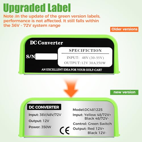 10L0L Golf Cart Voltage Reducer 36V-72V to 12V 30A 350W(Green) - style: 36V-72V