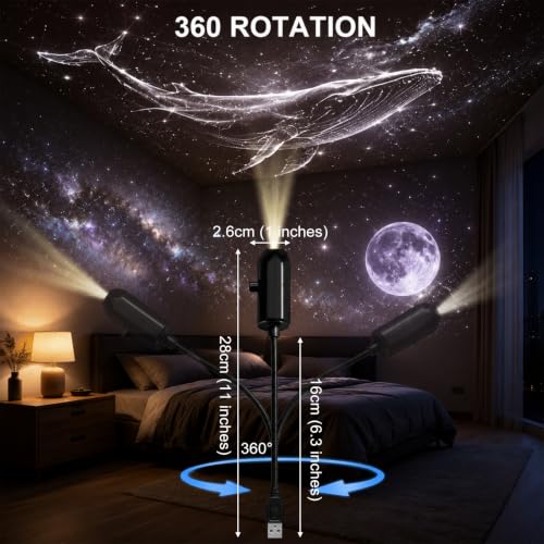 Plug and Play Star Projector Night Light – HD Glass Lens, 360° Flexible Neck, USB Powered, Interchangeable Theme Discs, Portable Galaxy Lamp for Bedroom, Home Theater, Car, or Travel (17 Slides)