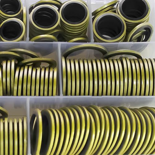 XBVV 378 Pcs NBR Metal Bonded Sealing Washer Assortment Kit M6 M8 M10 M12 M14 M16 M18 M20 M22 M24 M27 M30 Automotive Self-Centred Seal Gasket Repair Set