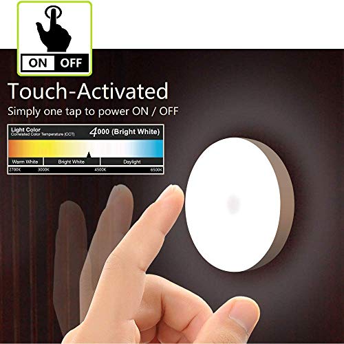 RTSU Mini Touch Light, Rechargeable Battery Operated Closet Lights Wardrobe Lights, Magnetic Stick-on Anywhere LED Night Light, Wireless Under Cabinet Lighting, Dimmable Tap Push Light Lamp - color: Ivory White-flat