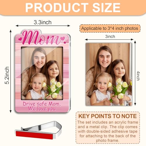 Pink Car Visor Picture Frame for Mom, Drive Safe Photo Clip - color: pink
