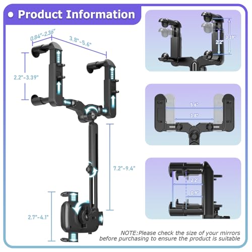 WUITIN Car Phone Mount, 360 Rotatable and Retractable, Anti-Shake Design, Compatible with Samsung, iPhone, Sony - style: 10th