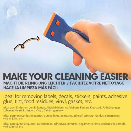 Plastic Razor Blade Scraper and 10 Pcs Blades, Remove Label Decal Tool, Forwithout Scratches Plastic Razor Blade Scraper, Adhesive Remover for Stickers, Gaskets and Paints on Window Car Glass