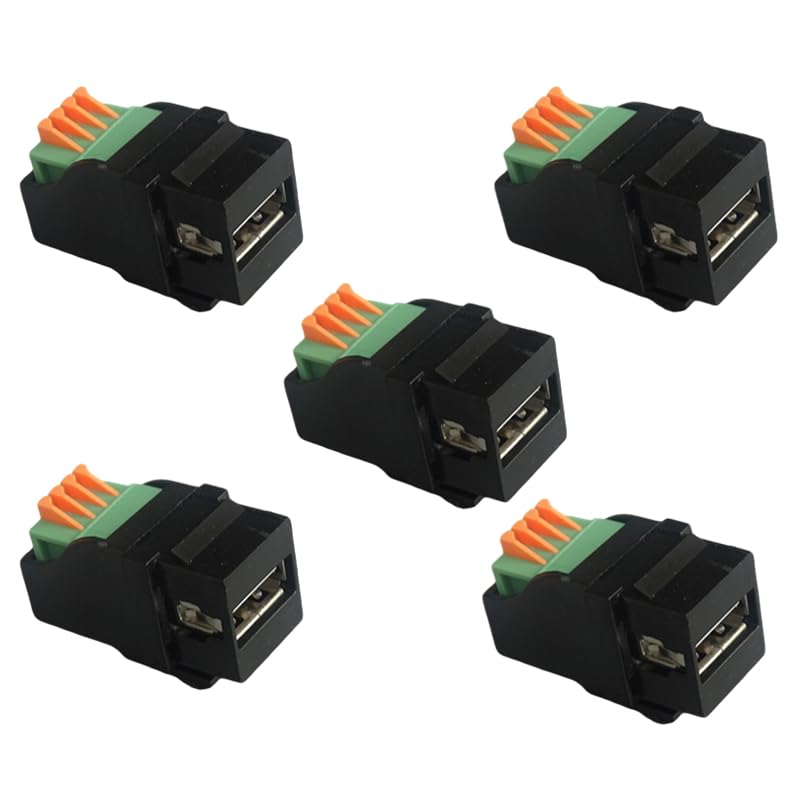 5-Piece USB 2.0 Straight trapezoidal Female Base Wiring with Plug Hole Connector Plug-in Wall Panel Connector Module -Black
