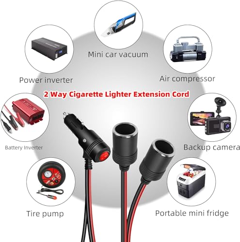 GELRHONR Cigarette Lighter Splitter 2 Socket, 12V Double Cigarette Lighter Adapter, 18AWG Dual Cigarette Lighters Extension Cord with 15A Fuse (1 to 2) - size: 0.2M, style: 1 to 2