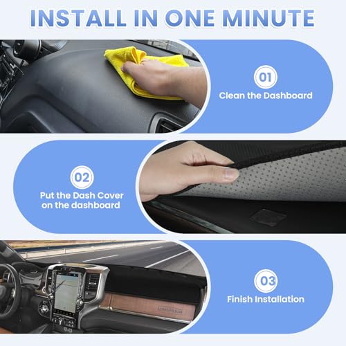 Sunsdrew Dash Cover 2019-2026 Dodge Ram 1500 2500 3500 Dashboard Cover Mat for Ram Suede Dash Mat Accessories Sun Shade Nonslip Mesh Protector No Glare - size: 19+Dodge Ram Dash Cover