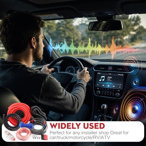 4 Gauge Amplifier Wiring Kit, Car Amp Wiring Kit 1000W CCA with Power Wire & Ground Cable, RCA Interconnect Cable, Speaker Wire, AGU Fuse Holder - for Car Audio Subwoofer & Stereo System Install - size: 4 GAUGE