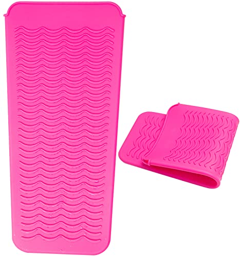 ANGENIL Resistant Silicone Mat Pouch for Hair Straightener Professional Beach Wave Curling Iron 2 in 1, Titanium Ceramic Flat Iron, Curling Wand, Crimper Hair Iron Tools, Food Grade Silicone, Pink - color: Rose Red
