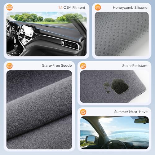 Sunsdrew Upgraded Gray Dash Cover for 2018-2024 Toyota Camry Accessories,Dashboard Cover Mat Anti-Glare UV Protection Sunshade Pad Non-Slip - size: 18-24 Camry Dash Cover(Gray)