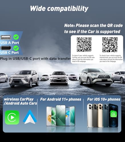 Wireless CarPlay Adapter for iPhone(2025 Upgraded),Mini Size & Plug - Play,Converts Wired to Wireless Apple CarPlay,No Delay Carplay Dongle for Apple iOS 10+/Android 11+ and Above