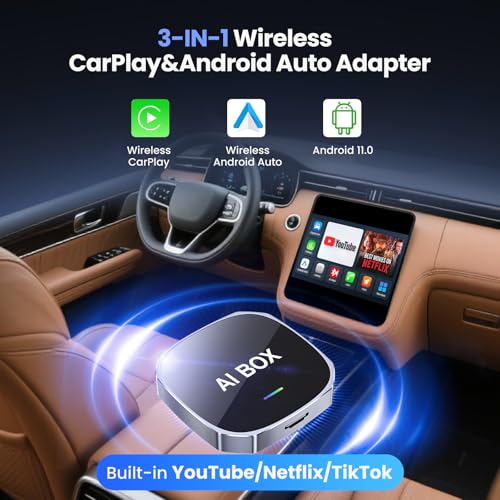 2-in-1 Wireless Apple CarPlay&Android Auto Adapter 2026, Magic AI Box Streaming Dongle Support Netflix/YouTube, Plug&Play, Car Play Wireless Adapter, Only Fit for Cars with Wired CarPlay/Android Auto