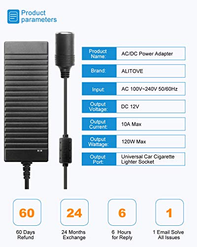 ALITOVE 110V to 12V Converter 12V 10A 13.5FT AC to DC Converter Car Cigarette Lighter Adapter to Wall Plug for Car Vacuum Cleaner,Portable Cooler Warmer,Air Pump and Other Car Devices Under 120W - size: 10A(120W 13.5FT)