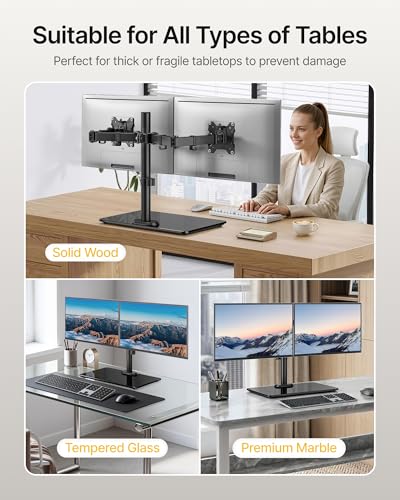 monTEK Freestanding Dual Monitor Stand for 17-32", 22 lbs Each, Glass Base