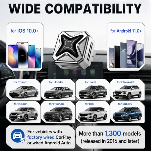Wireless Carplay Adapter for Android and Apple Auto Bluetooth Car Play 2026 Inalámbrico for iPhone USB C Devices Accessories Mini Portable Smart 2 in 1 Link Upgraded Pro Vehicle Kit