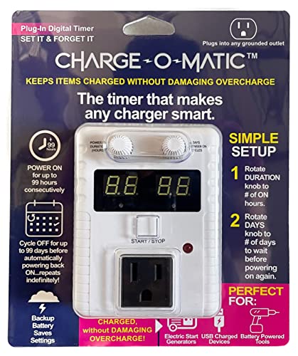 Charge-O-Matic: Automatic Charging Timer for Any Battery-Powered Equipment | Custom Cycles 1-99 Hours On / 1-99 Days Off | ETL Certified | No Wi-Fi Required