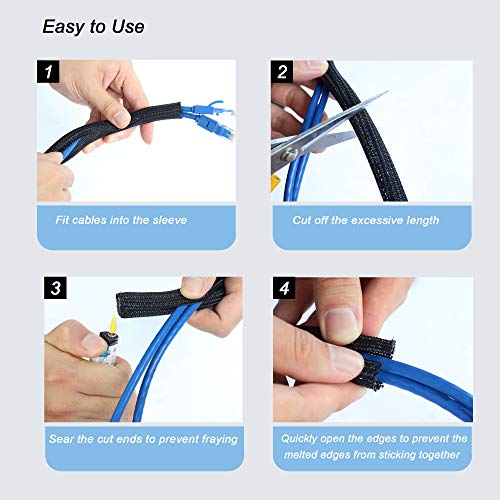 Cable Management Sleeve, Split Design, 10FT - 1/2 Inch, Black - color: Black, size: 1/2"-10ft