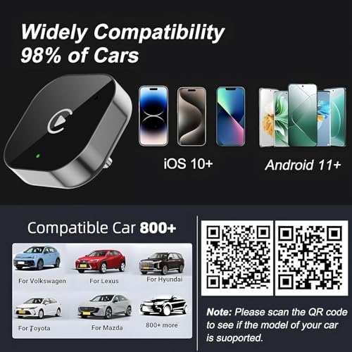 USB C Wireless CarPlay & Android Auto Adapter, Wired to Wireless Dongle | Plug & Play Compatible with iPhone & Android Smartphones,WiFi 6.0 Stable Connection & No Latency.