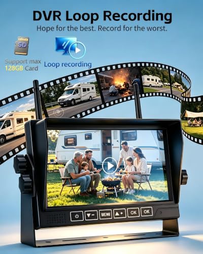 HD 1080P Dual Wireless Backup Camera: 15200mAh Battery Up to 3-Day Trip - size: 7.2" Dual RV Backup Camera