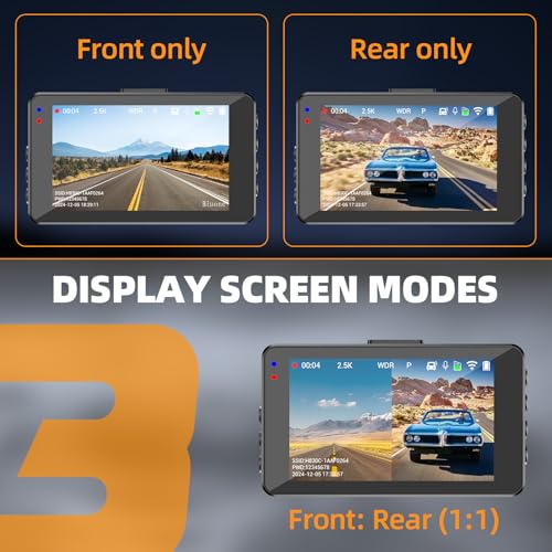 Dash Cam Front and Rear, 2.5K+1080P, WiFi App, 64GB Card - size: A20PRO 2.5K Dash Cam