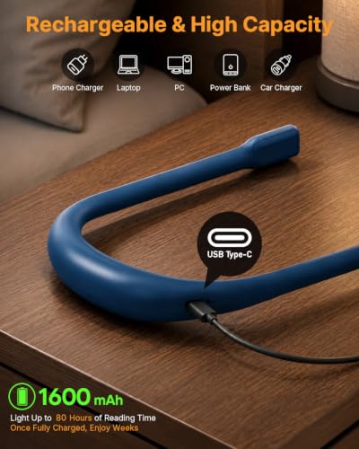 Upgraded Book Light, Power Display, Timer, Rechargeable Neck Light - color: Dark Blue