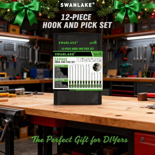 12-Piece Pick and Hook Tool Set, Automotive Mechanic Tools, Car Auto Oil Seal/O-Ring Seal Hook Kit, Mini & Long Precision Hooks for Hoses, Gaskets, Seal Puller Removal - color: 12-piece Long&short & Black Hook