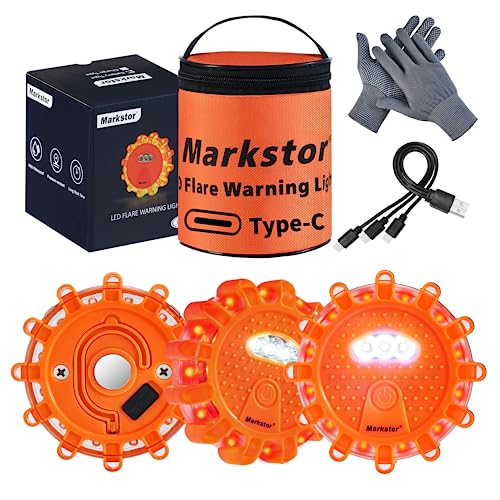 3-Pack LED Road Flares, Rechargeable roadside emergency kit - size: 3 Pack With Gloves