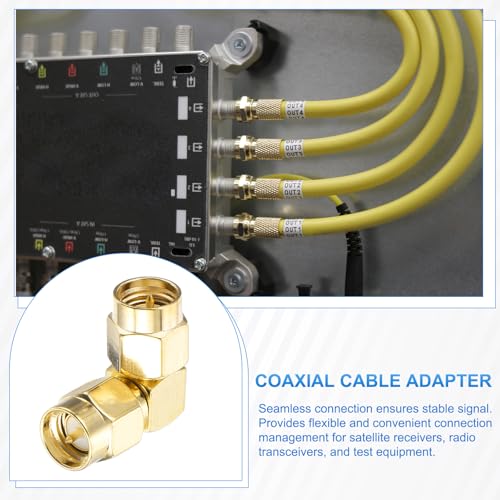 MECCANIXITY 5Pcs 90° Type SMA Right Angle Adapter SMA Male to Male Adapter Converter 50 Ohm for Antennas, Signal Monitoring, Test Bench, Router, Car Navigation, Gold