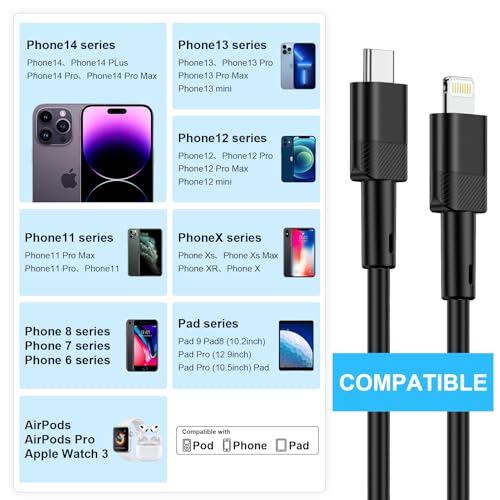 Coiled USB C Cable for Car,5FT USB C to Lightening Cord Fast Charging Cable Retractable Lightening Carplay Cable Compatible for iPhone 14 Plus/14 Pro/14Pro Max 13 12 11 Pro Max Mini 8 Plus iPad iPod