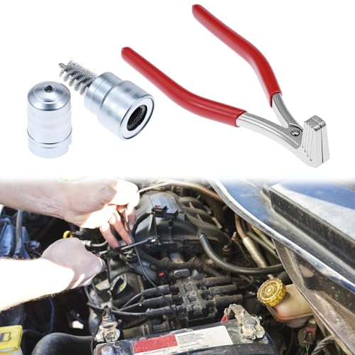 QWORK Battery Terminal Pliers & Cleaner Brush Kit (3-Piece) – Terminal Spreader Pliers with 2 Stainless Steel Battery Post Cleaning Brushes for 6V/12V Car Automotive Maintenance
