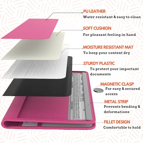 Car Registration and Insurance Card Holder, Pink Premium PU Leather Folder - color: Pink