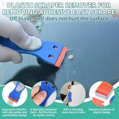 Adhesive Remover Spray, Glue Remover with Plastic Scraper and Towel, Surface Safe Sticky Stuff Remover for Car, Windows, Floor, Sticker Remover Rapidly Removes Labels, Gum, Tape, Wax (10.5Fl oz) - color: blue