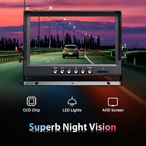 eRapta 1080P Wired Backup Camera System Kit,9" HD DVR Monitor with IP69 Waterproof Reverse/Side View Camera for RV Truck/Semi Box Truck/Trailer A9 - color: Grey