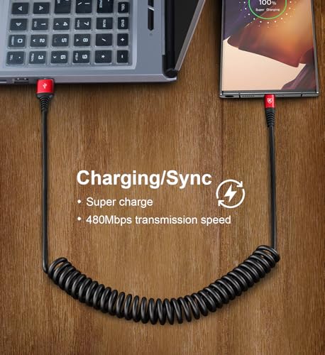 Coiled USB A to USB C Cable for Car 6FT 2Pack USB C Charger Cable Fast - color: Red, size: 6FT