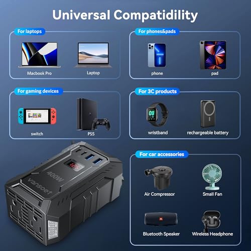 400W Car Power Inverter for Vehicles DC 12V to AC 110V Inverter - color: Black