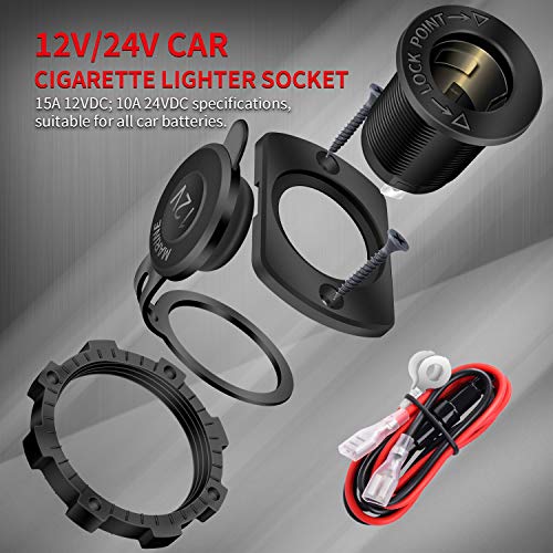 DaierTek 12V Cigarette Lighter Socket Replacement Female Connector DC Socket Power Outlet Cigarette Lighter Outlet with Wire Fuse and Waterproof Cover for Car Marine Boat Auto - color: No LED