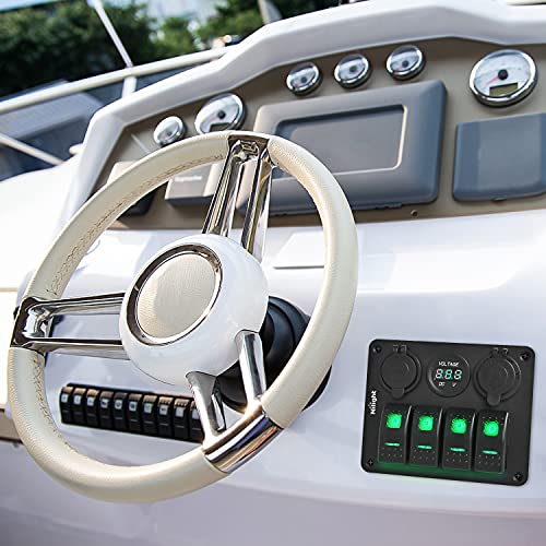 Nilight 4 Gang Rocker Switch Panel SPST On Off 12 Volt Toggle Green - color: Green, size: 4+3 Gang Dual USB
