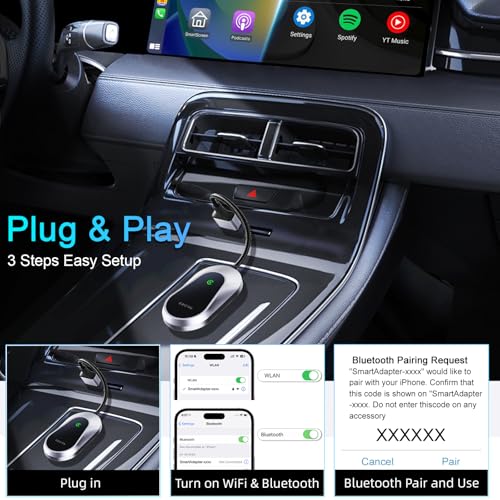 2026 Wireless CarPlay Adapter & Android Auto Wireless Adapter, Universal Plug & Play USB/Type-C, Titanium Alloy Fast Heat Dissipation, LED Music Sync Light, Fits 1000+ Car Models