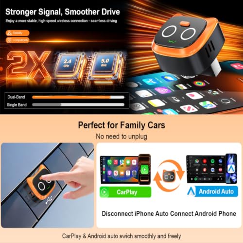 2 in 1 Wireless CarPlay and Android Auto Adapter, Easy Setup Plug and Play, Fast Seamless Use Supports 1000+ Cars with Built-in Wired Car Play/Android Auto Compact Design Car Adapter (Black - color: Black
