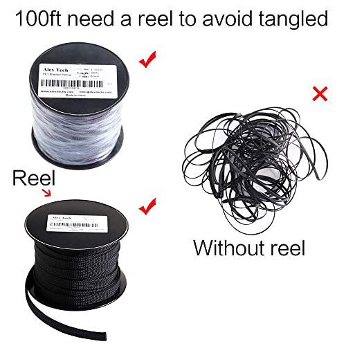 100ft - 1/8 inch PET Expandable Braided Sleeving – Black – Alex Tech Braided Cable Sleeve - color: Black, size: 1/8"-100ft