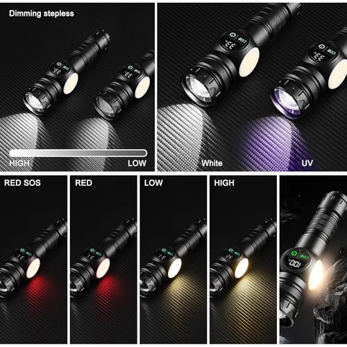 iodoo 4 in 1 Rechargeable 6500K / 395nm UV Flashlight Dimming Stepless