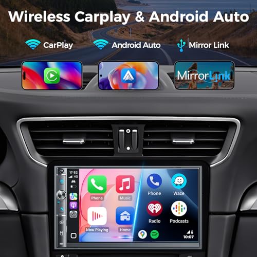 7-Inch Double Din Car Radio Wireless CarPlay and Android Auto - style: Volume knob + 2 physical buttons