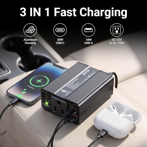 Bestek 200W Car Power Inverter 12V to 110V Cigarette Lighter Adapter - color: Black
