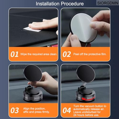 Vacuum Magnetic phone holders for your car dashboard,360°Rotatable Adjustable cell phone stand,Foldabl Magsafe Car Mount with Vacuum Suction Cup for Cars/Gym/Mirror/Smooth Surface iOS Android,Black