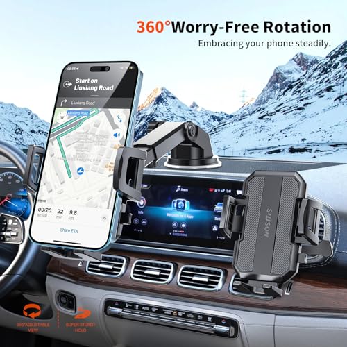 SUUSON Upgraded 3-in-1 Car Phone Holder Mount for Car, Black - color: Black