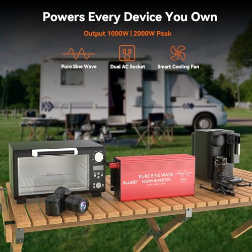 ALLWEI 1000W Pure Sine Wave Inverter, 12V DC to 120V AC Converter