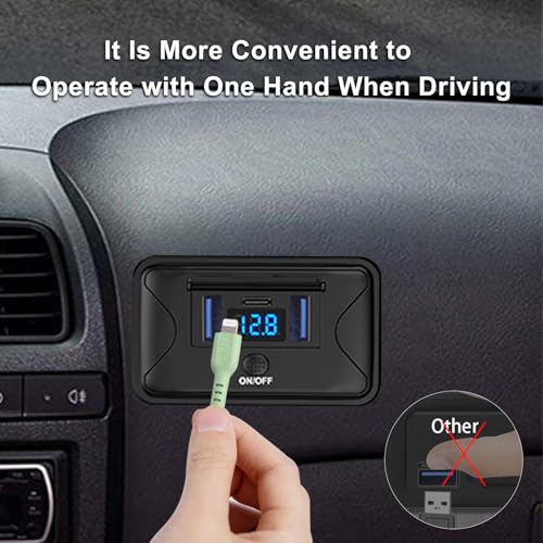 12V USB Outlet 72W Panel Mount PD+QC Fast Charger Voltmeter Switch Marine - size: Dual QC+PD