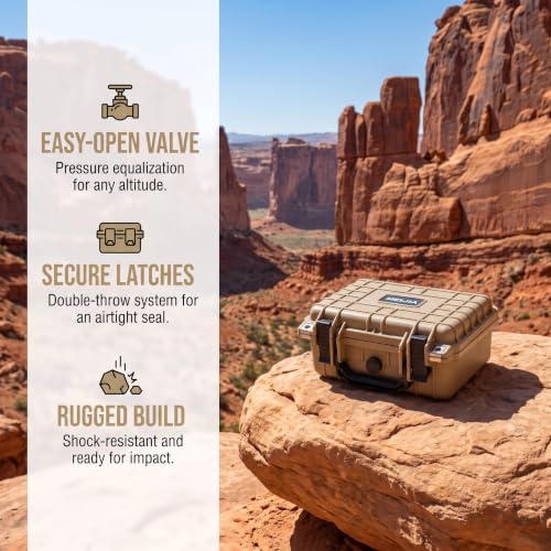 MEIJIA Portable All Weather IP67 Waterproof Protective Case,Hard Camera Case,Dry Case with Customizable Foam,Fit Use Of Drones,Camera,Equipments,10.62 x9.68x4.87inches - color: Desert Tan