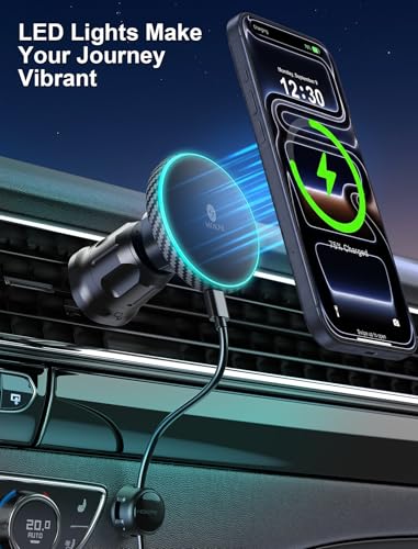 for iPhone Magsafe Car Mount Charger Vent-LED Wireless Car Charger - color: Gcarbon fiber